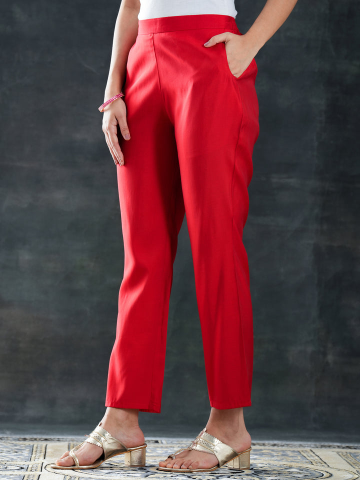 Red Printed Silk Blend Anarkali Suit Set With Dupatta