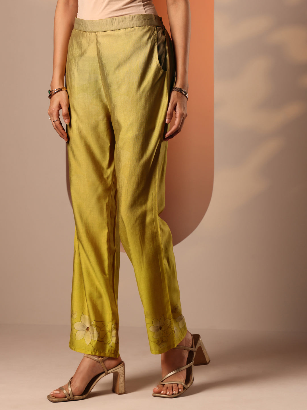 Yellow Printed Silk Blend Straight Suit Set With Dupatta