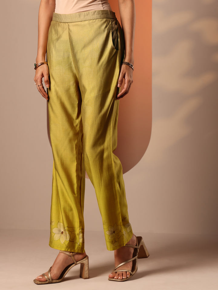 Yellow Printed Silk Blend Straight Suit Set With Dupatta