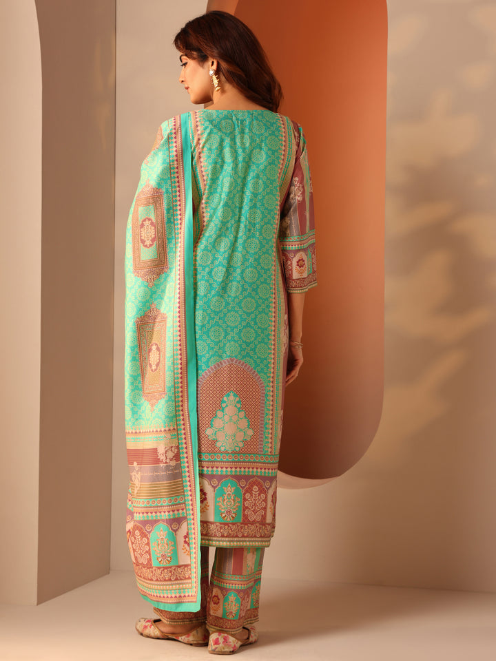 Multi Printed Silk Blend Straight Suit Set With Dupatta
