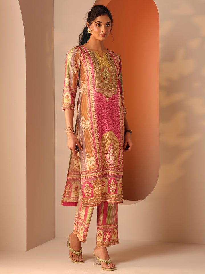 Multi Printed Silk Blend Straight Suit Set With Dupatta