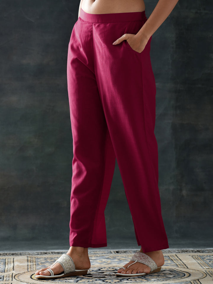 Maroon Woven Design Silk Blend Anarkali Suit Set With Dupatta