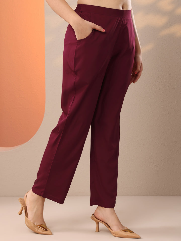 Maroon Printed Silk Blend Anarkali Suit Set With Dupatta