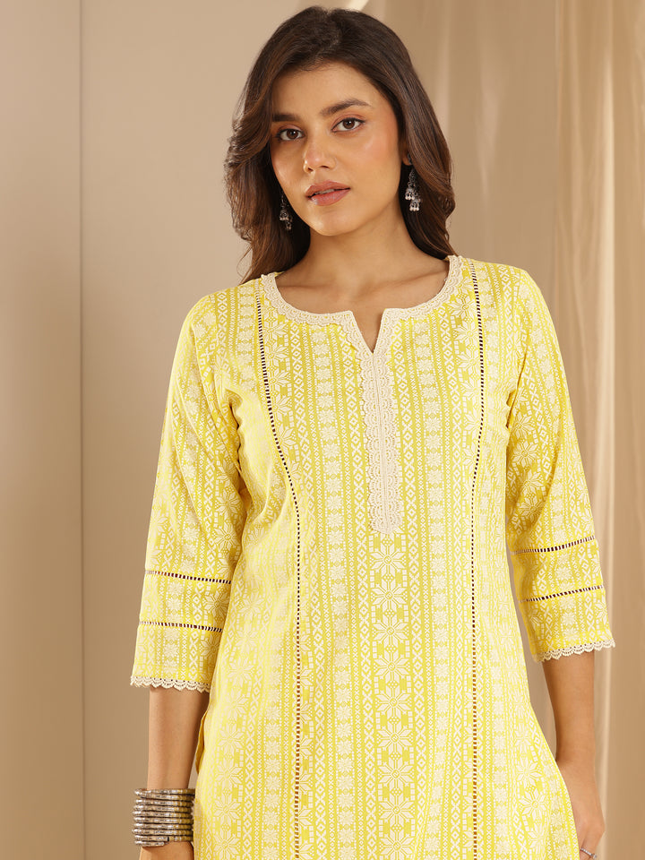 Yellow Printed Rayon Straight Suit Set With Dupatta