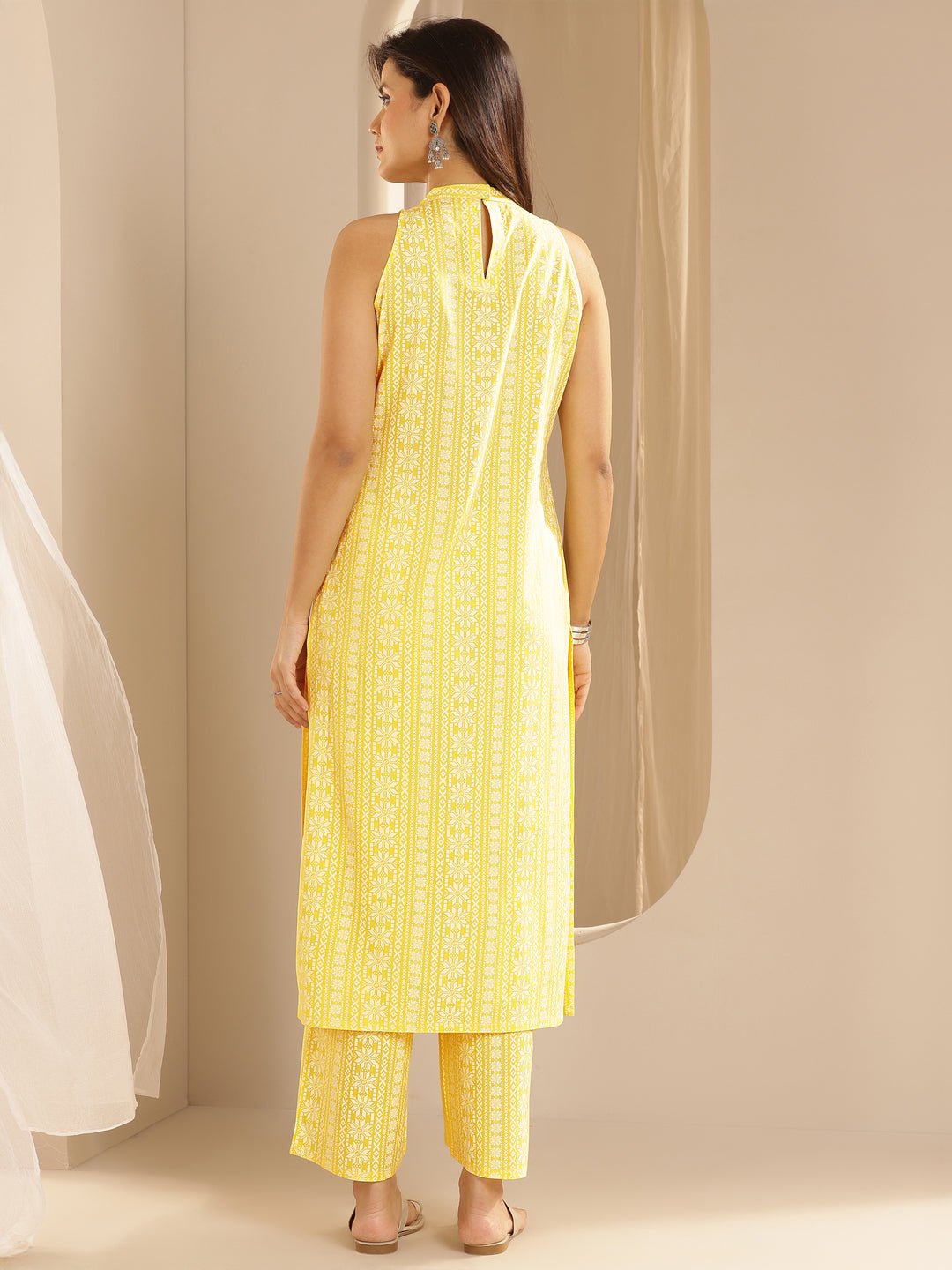 Yellow Printed Rayon Straight Kurta Set