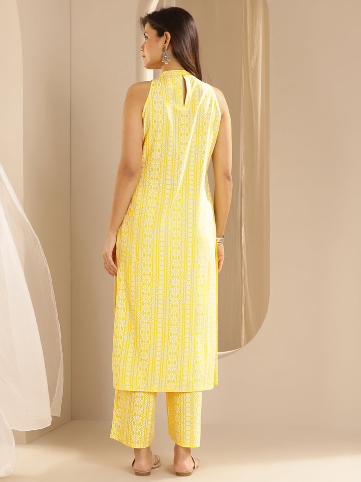 Yellow Printed Rayon Straight Kurta Set