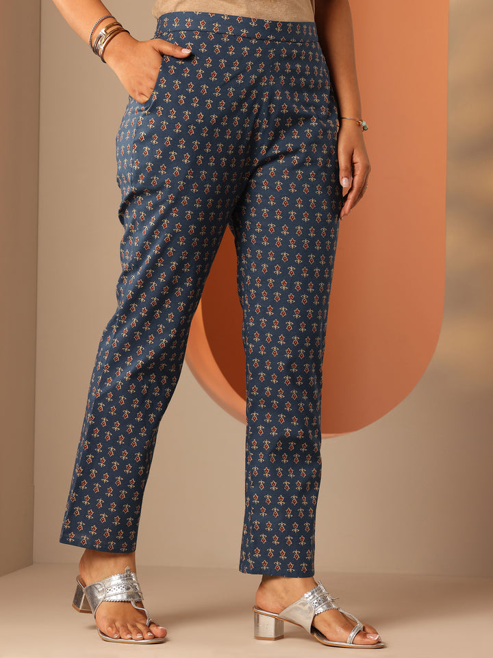 Blue Printed Cotton Straight Kurta Set