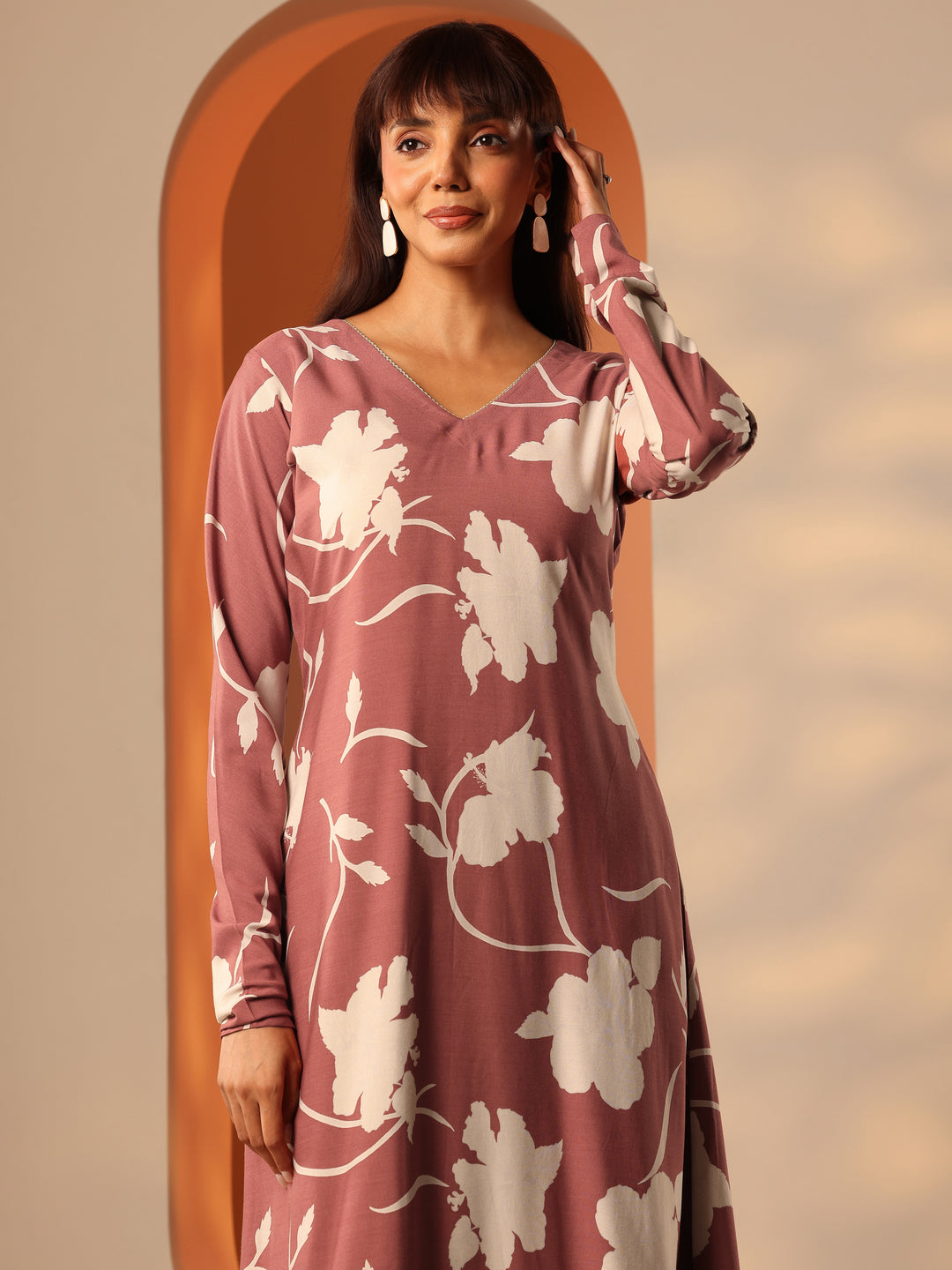 Brown Printed Rayon Straight Kurta Set