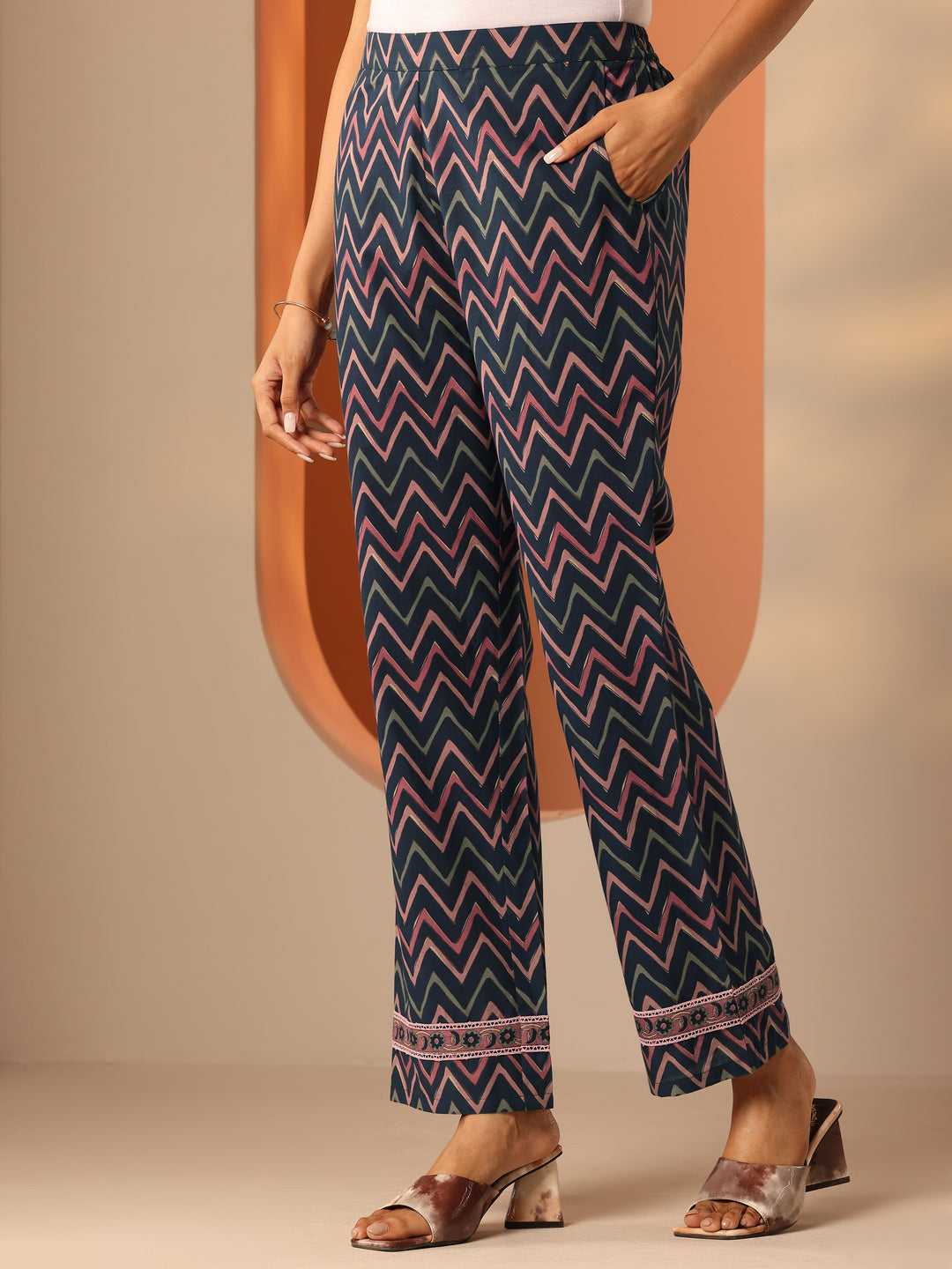 Blue Printed Cotton Straight Kurta Set