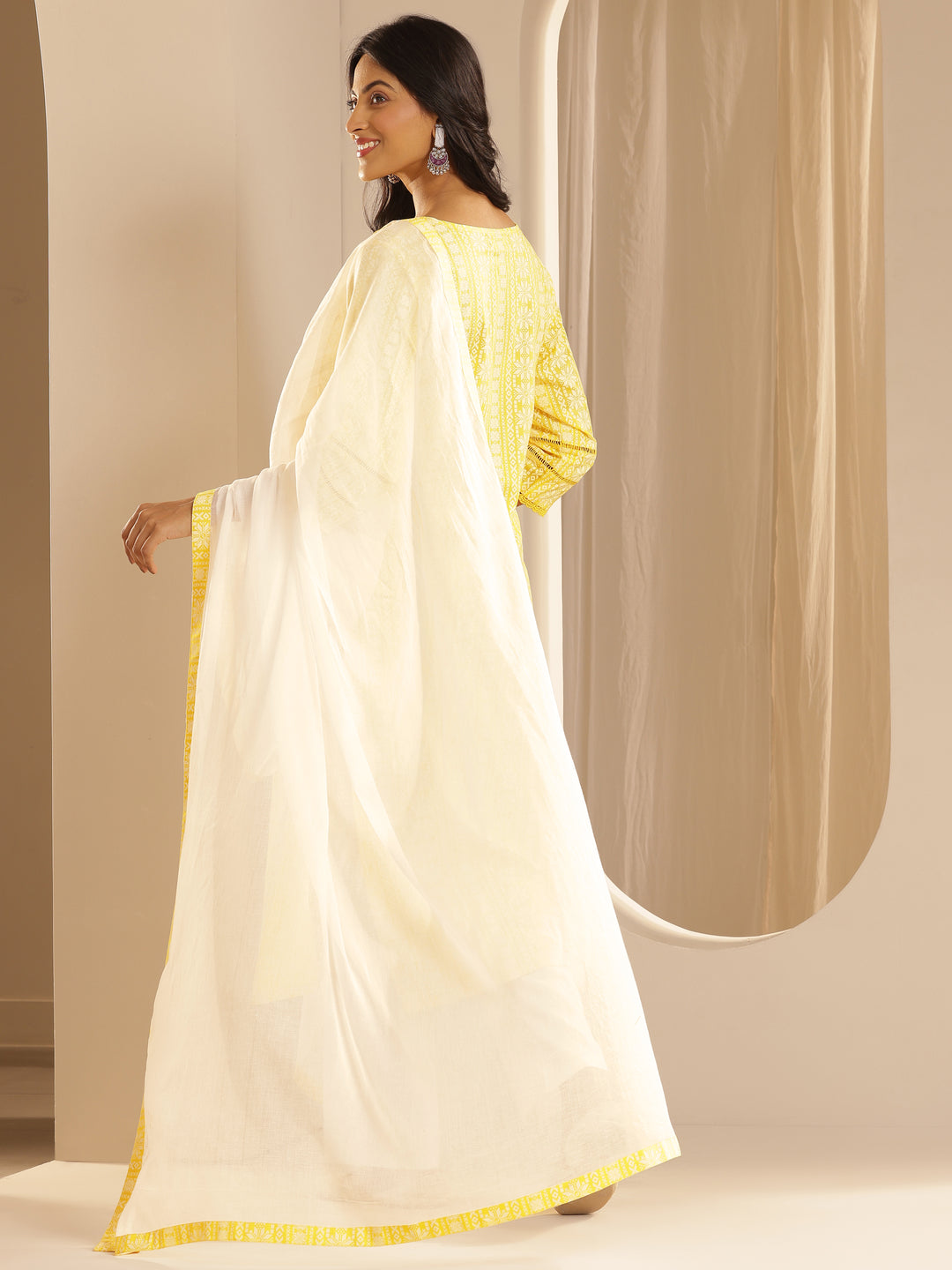 Yellow Printed Rayon Straight Suit Set With Dupatta