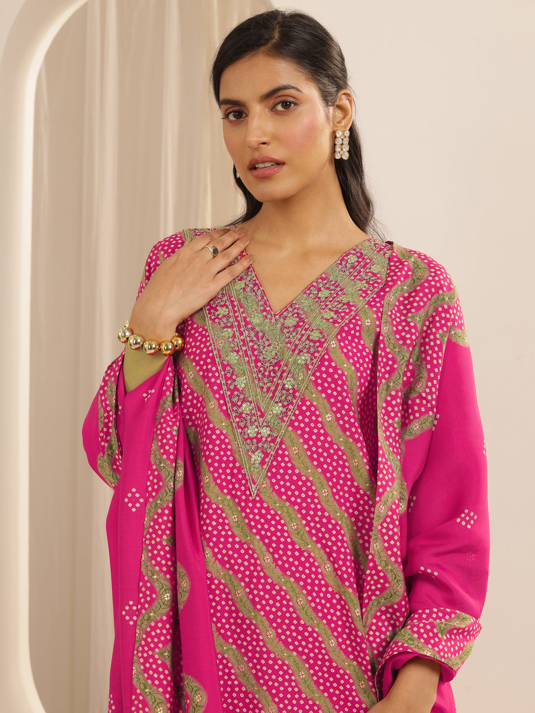 Pink Printed Silk Blend Straight Suit Set With Dupatta