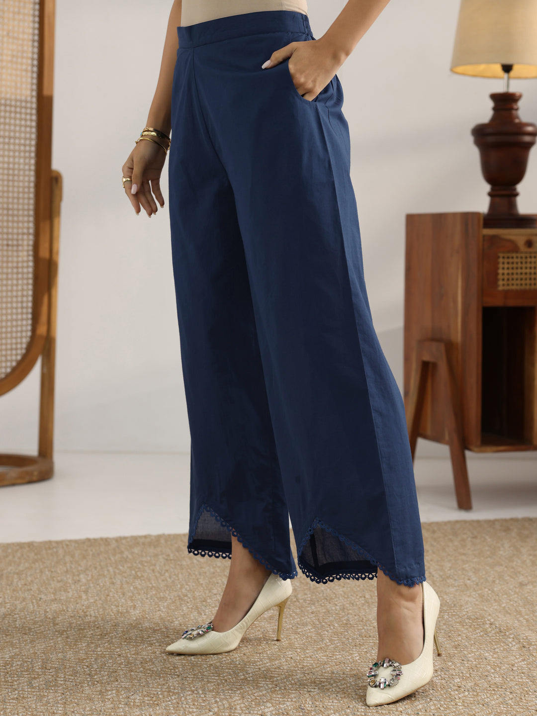 Blue Printed Cotton Straight Kurta Set