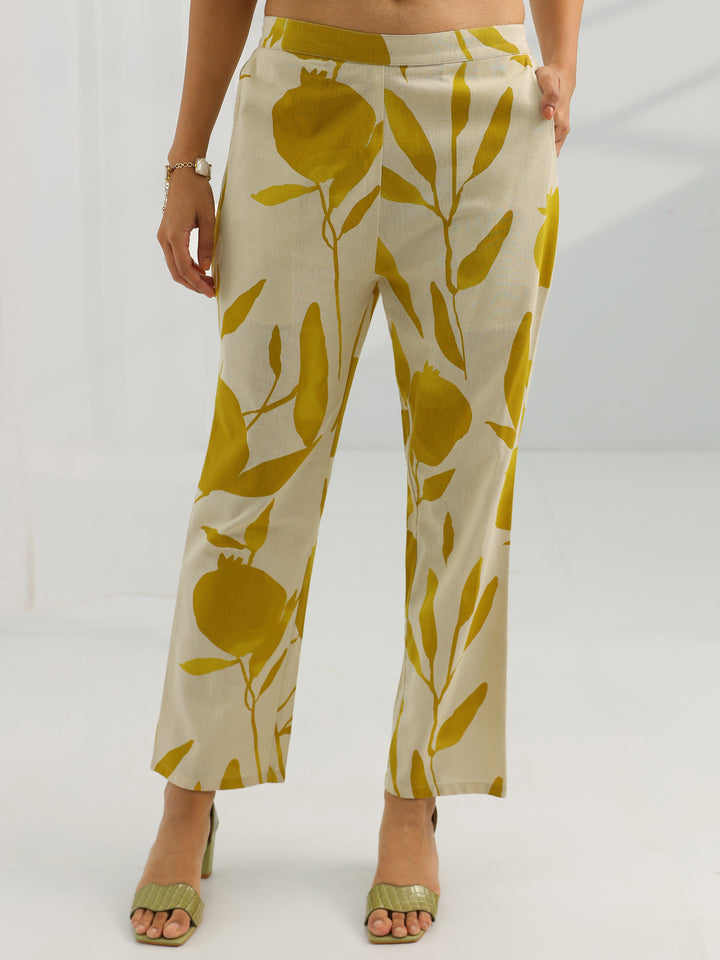 Off White Printed Cotton Straight Kurta Set