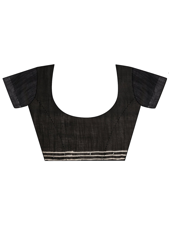 Black Printed Cotton Saree With Unstitched Blouse Piece