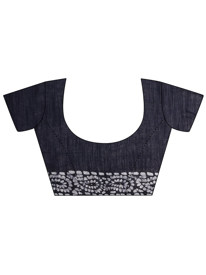 Blue Printed Cotton Saree With Unstitched Blouse Piece