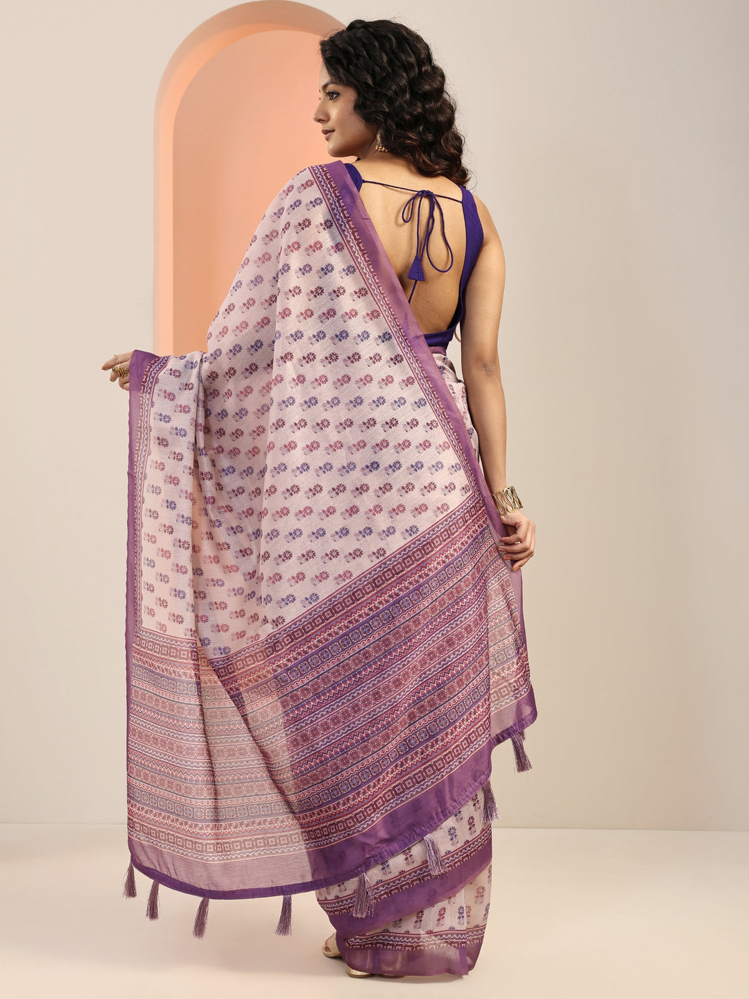 Mauve Printed Silk Blend Saree With Unstitched Blouse Piece