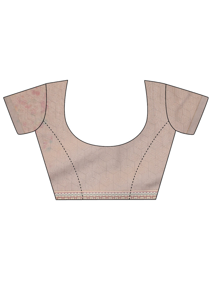 Green Printed Silk Blend Saree With Unstitched Blouse Piece