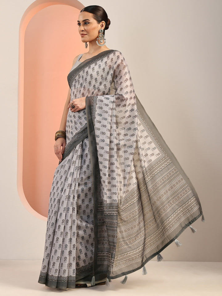 Mauve Printed Silk Blend Saree With Unstitched Blouse Piece