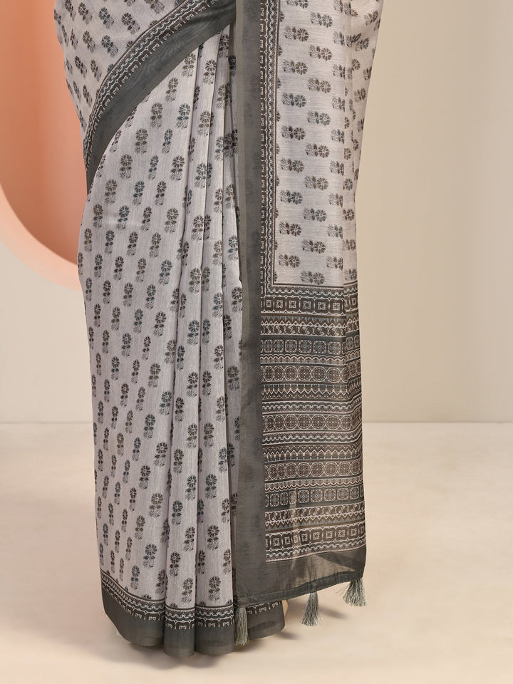 Mauve Printed Silk Blend Saree With Unstitched Blouse Piece