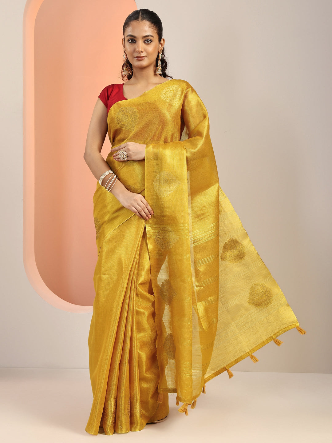 Mustard Woven Silk Blend Saree With Unstitched Blouse Piece