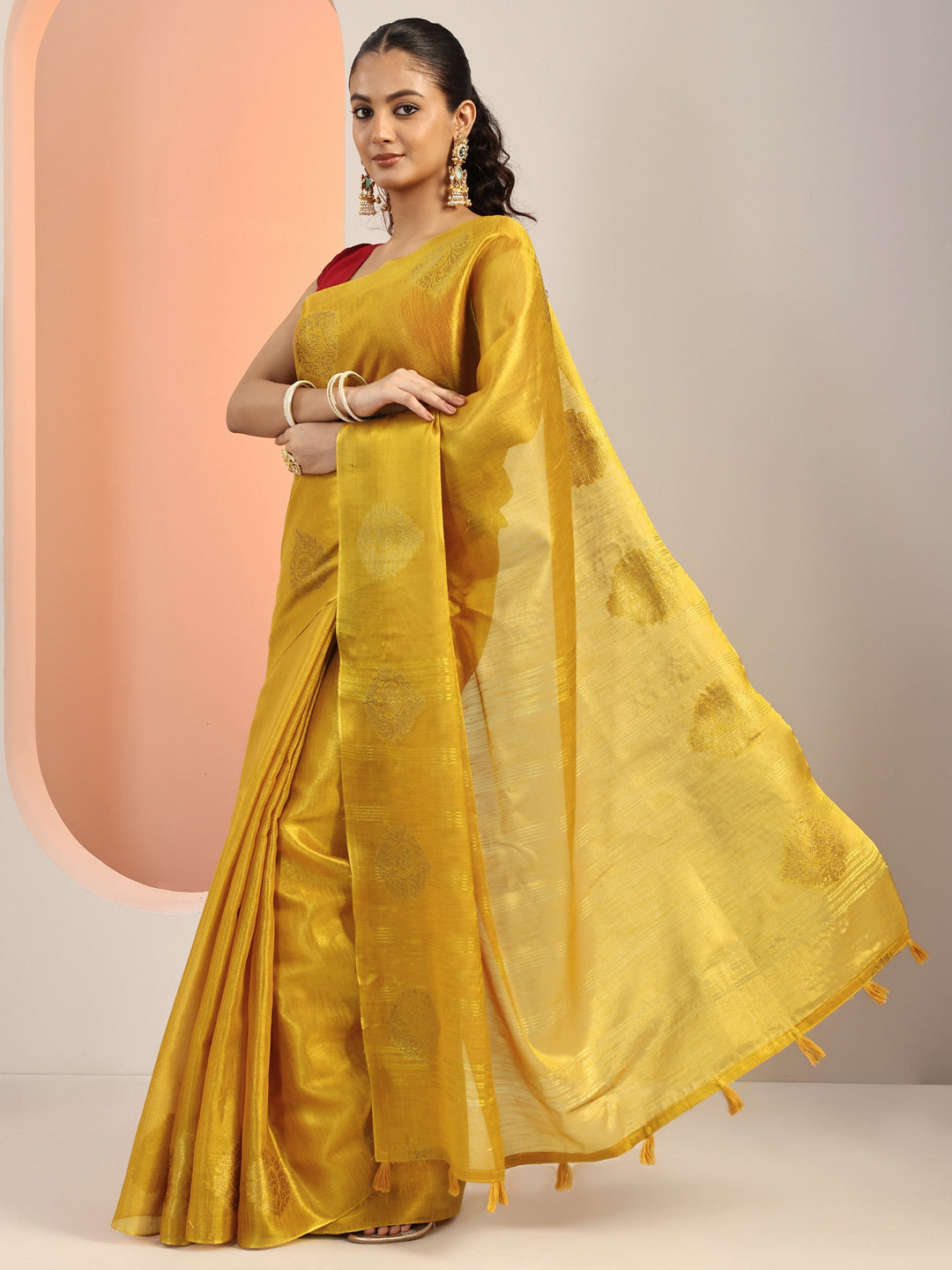 Mustard Woven Silk Blend Saree With Unstitched Blouse Piece