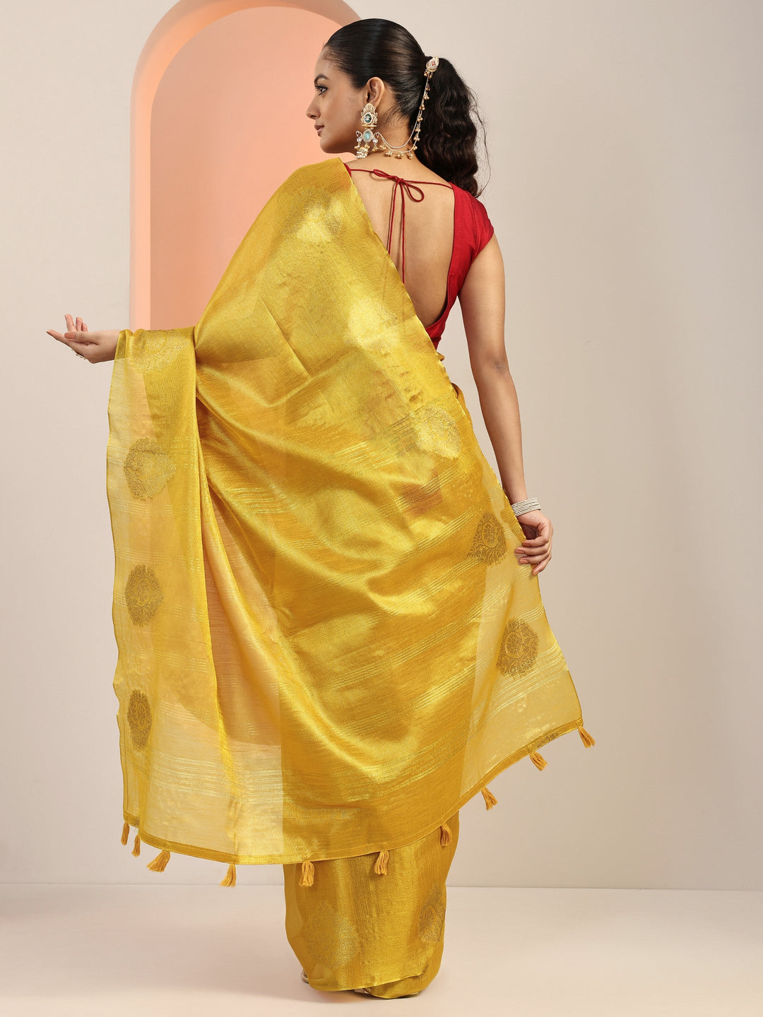 Mustard Woven Silk Blend Saree With Unstitched Blouse Piece
