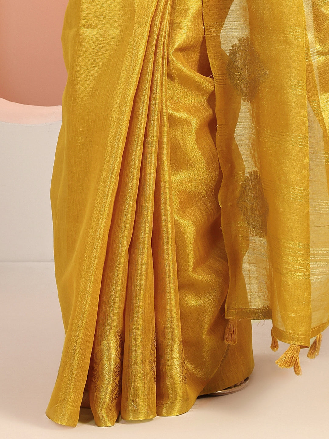 Mustard Woven Silk Blend Saree With Unstitched Blouse Piece