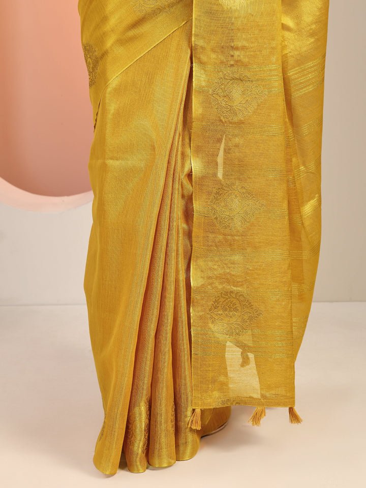 Mustard Woven Silk Blend Saree With Unstitched Blouse Piece