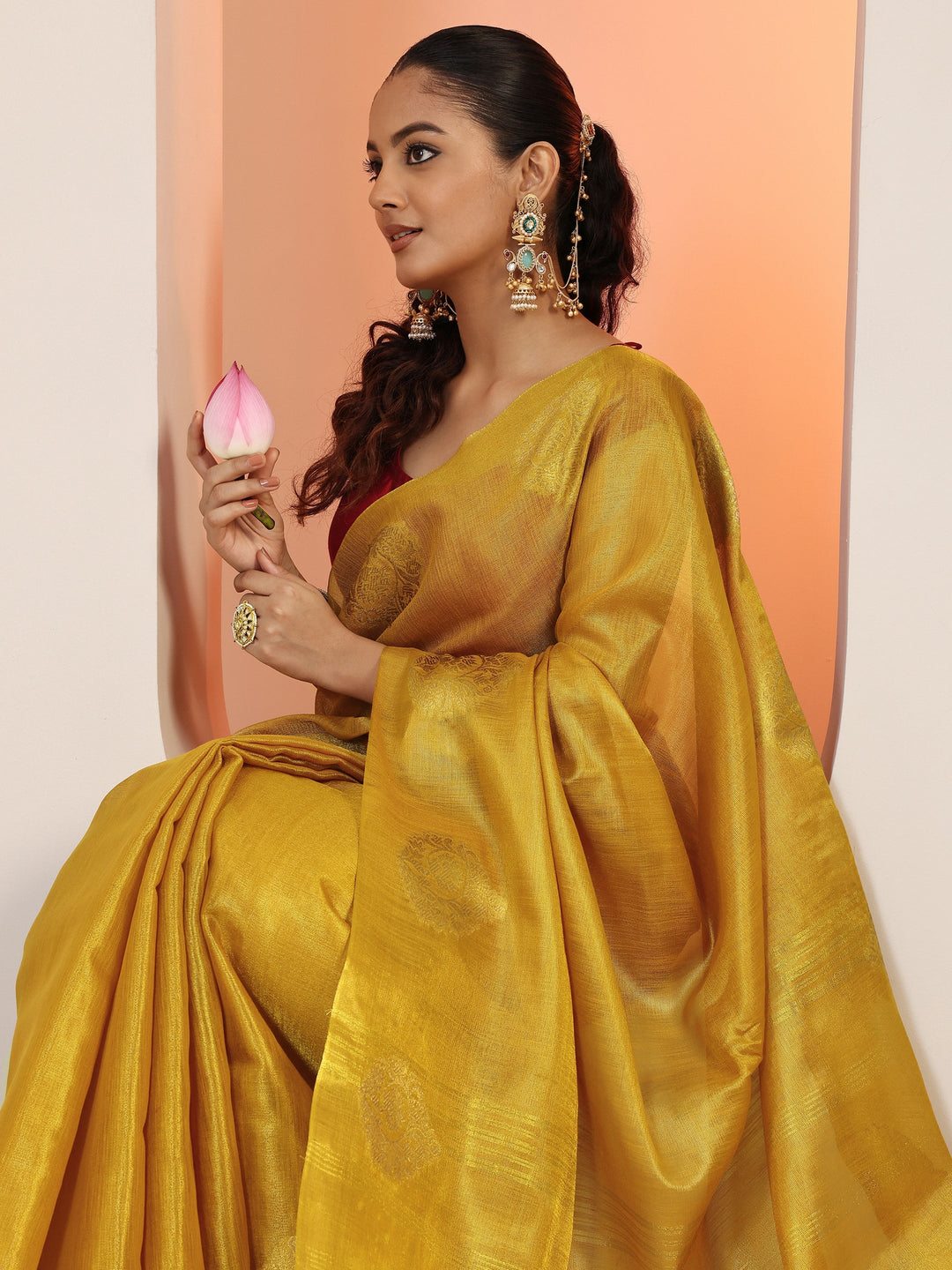 Mustard Woven Silk Blend Saree With Unstitched Blouse Piece