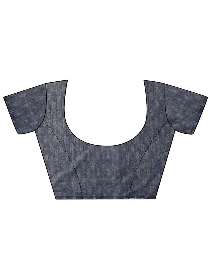 Navy Blue Printed Silk Blend Saree With Unstitched Blouse Piece