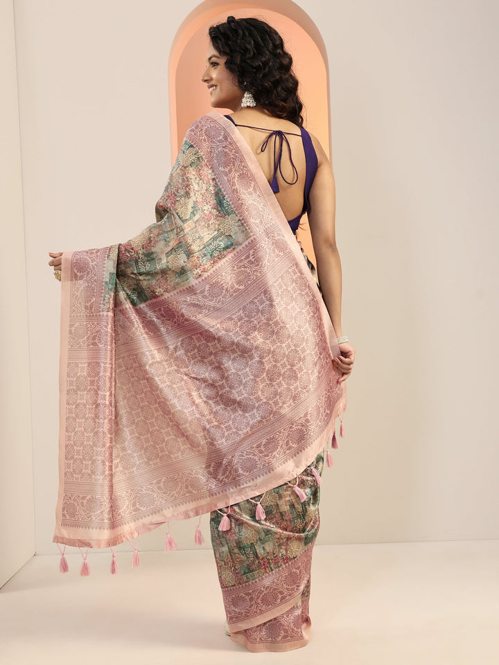 Multi Printed Silk Blend Saree With Unstitched Blouse Piece