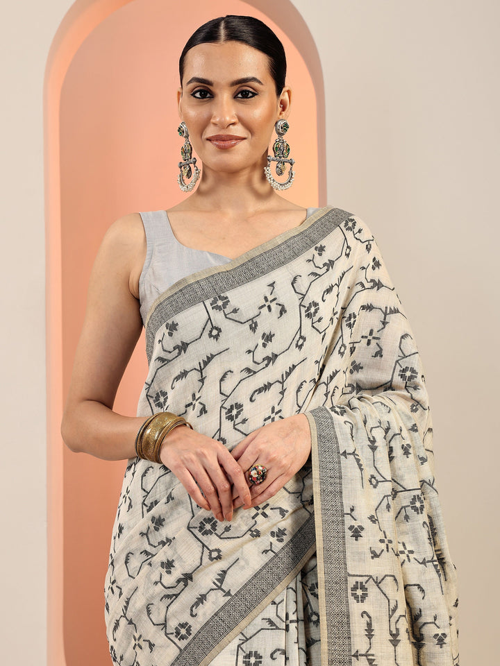 Green Woven Cotton Blend Saree With Unstitched Blouse Piece