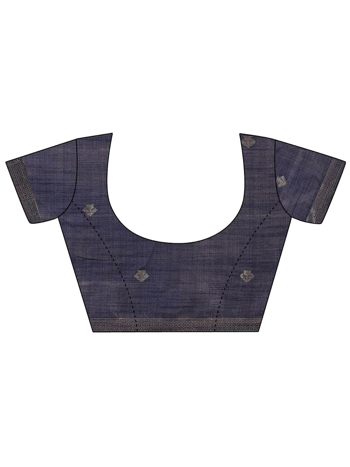 Navy Blue Woven Cotton Blend Saree With Unstitched Blouse Piece