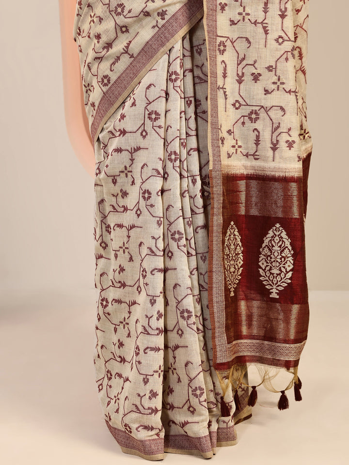 Rust Woven Cotton Blend Saree With Unstitched Blouse Piece