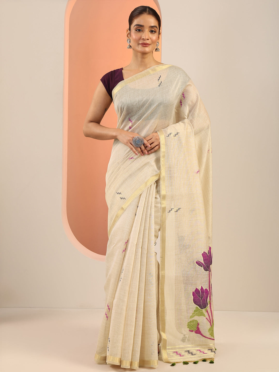 Beige Woven Design Silk Saree With Unstitched Blouse Piece