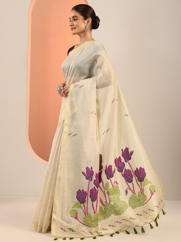 Beige Woven Design Silk Saree With Unstitched Blouse Piece