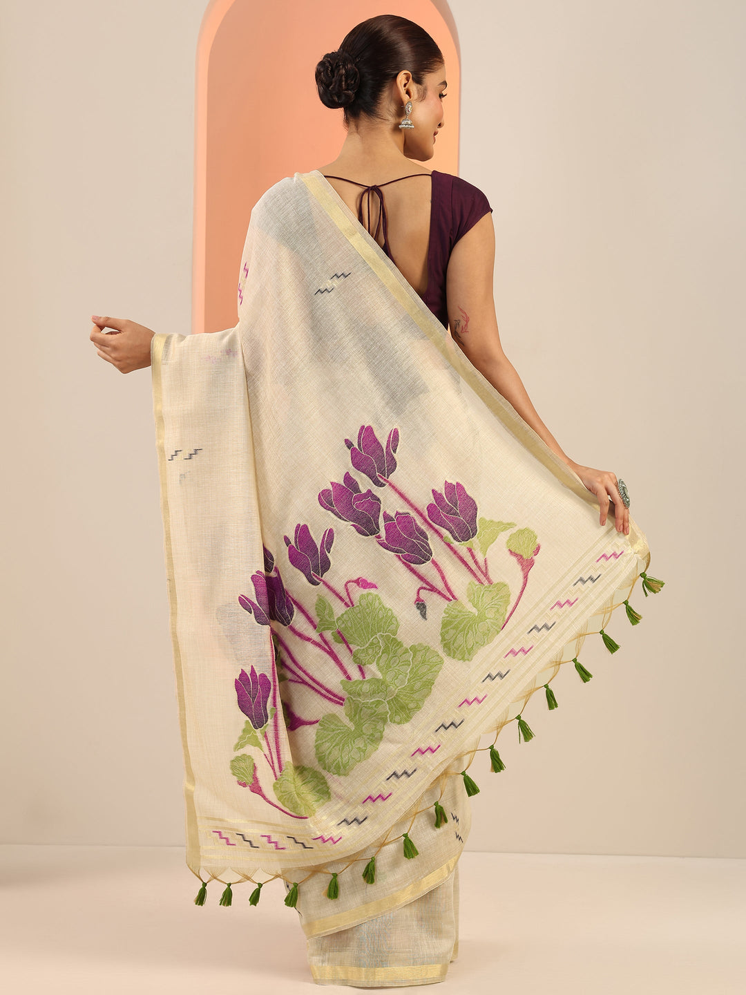 Beige Woven Design Silk Saree With Unstitched Blouse Piece