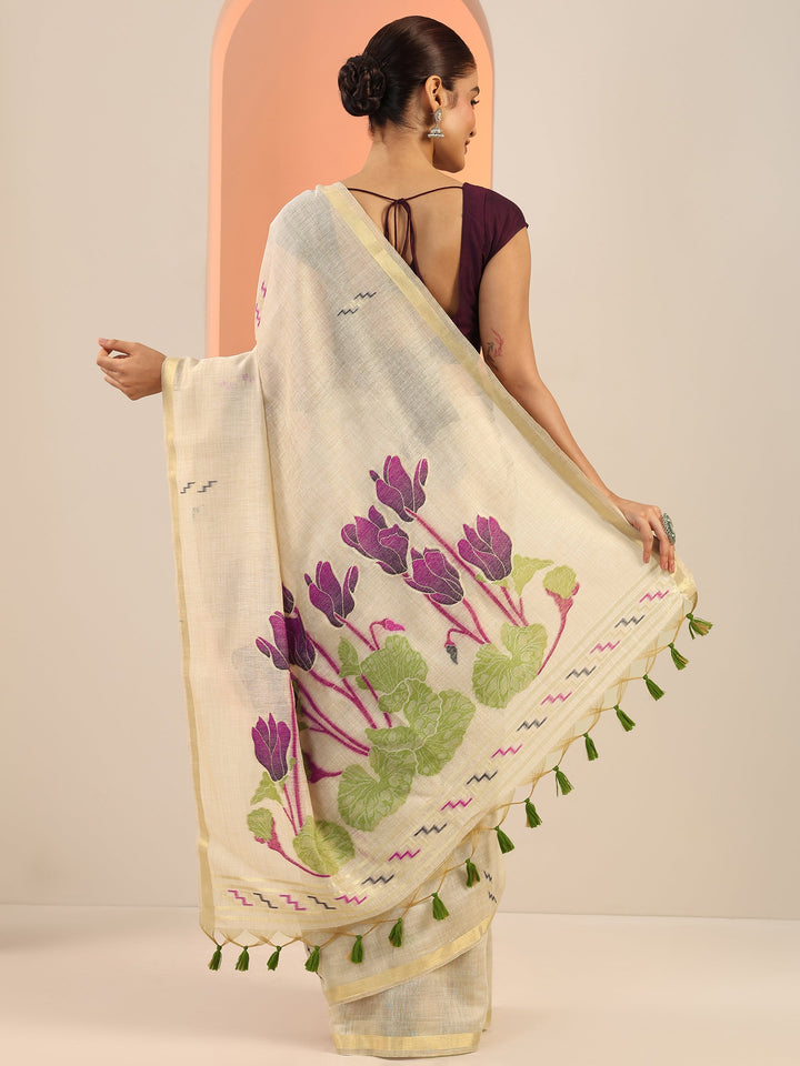 Beige Woven Design Silk Saree With Unstitched Blouse Piece