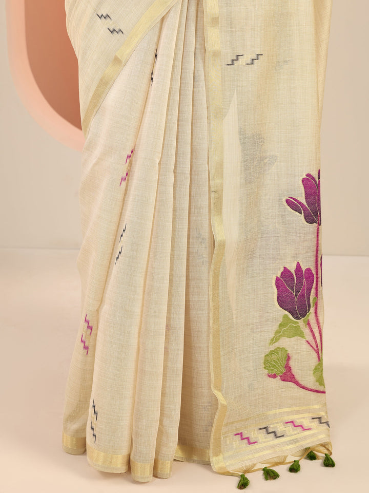 Beige Woven Design Silk Saree With Unstitched Blouse Piece