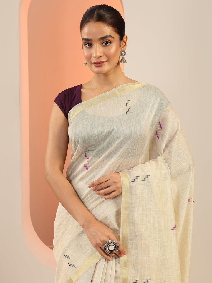Beige Woven Design Silk Saree With Unstitched Blouse Piece