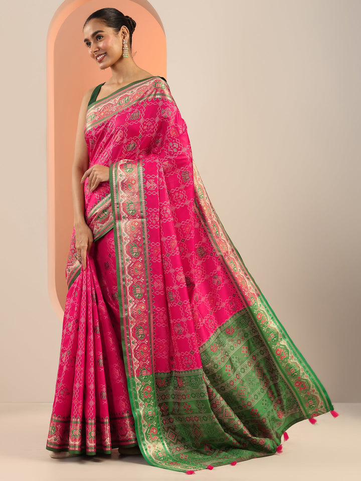 Pink Woven Silk Blend Saree With Unstitched Blouse Piece
