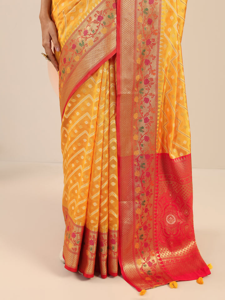 Yellow Woven Design Silk Saree With Unstitched Blouse Piece