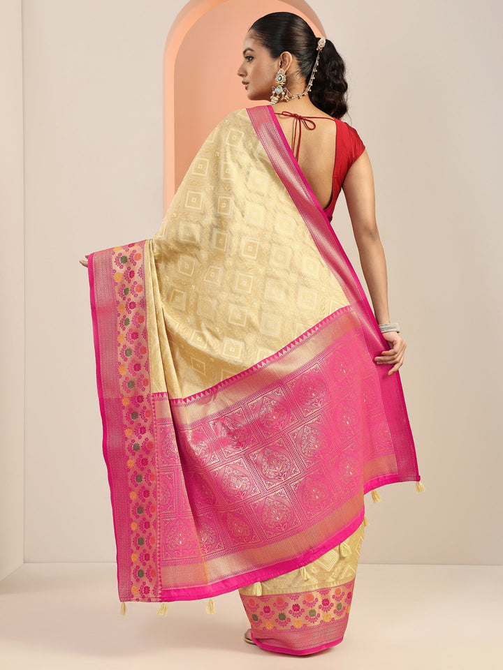 Beige Woven Silk Blend Saree With Unstitched Blouse Piece