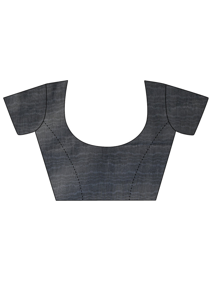 Blue Printed Silk Blend Saree With Unstitched Blouse Piece