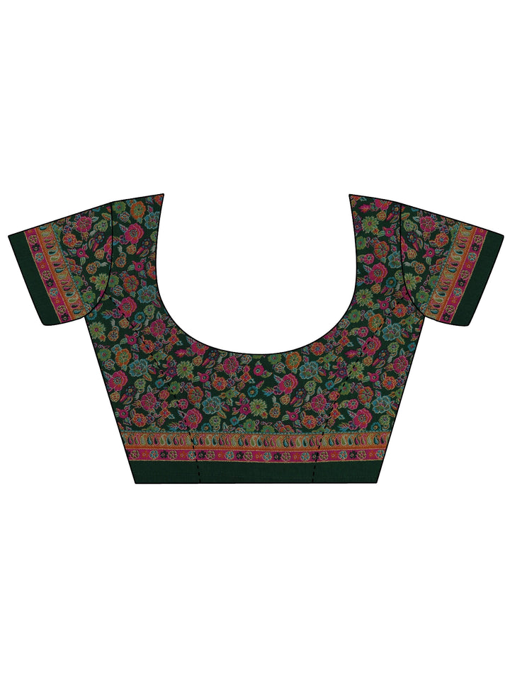 Green Printed Silk Blend Saree With Unstitched Blouse Piece