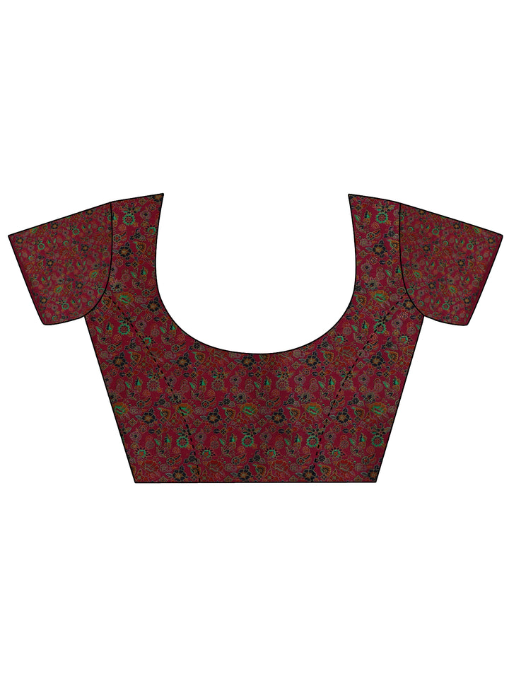 Navy Blue Printed Silk Blend Saree With Unstitched Blouse Piece