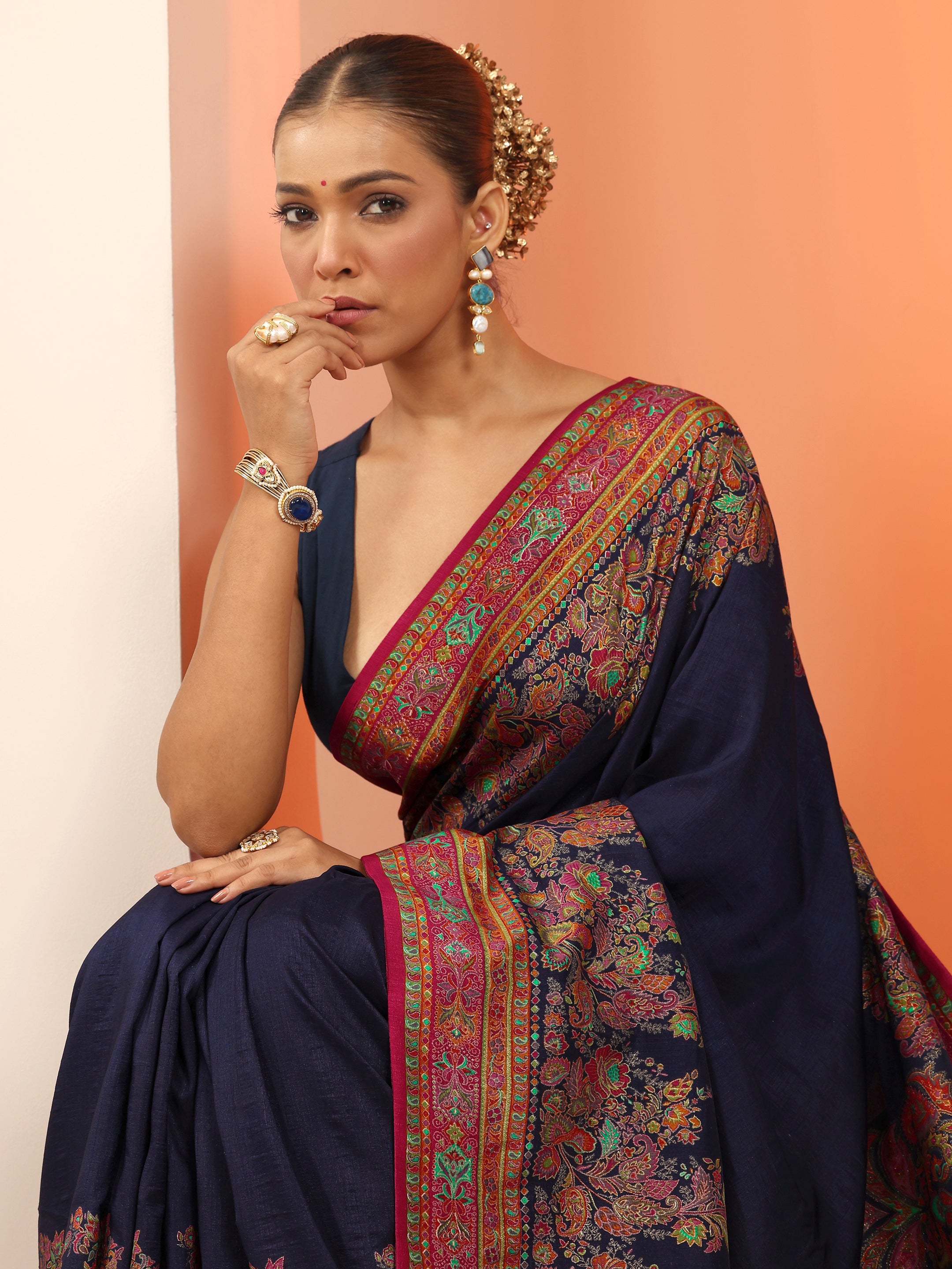 Blue Leheriya Printed Silk Blend Saree With Unstitched Blouse Piece