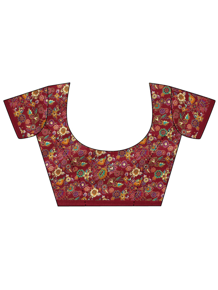 Cream Printed Silk Blend Saree With Unstitched Blouse Piece