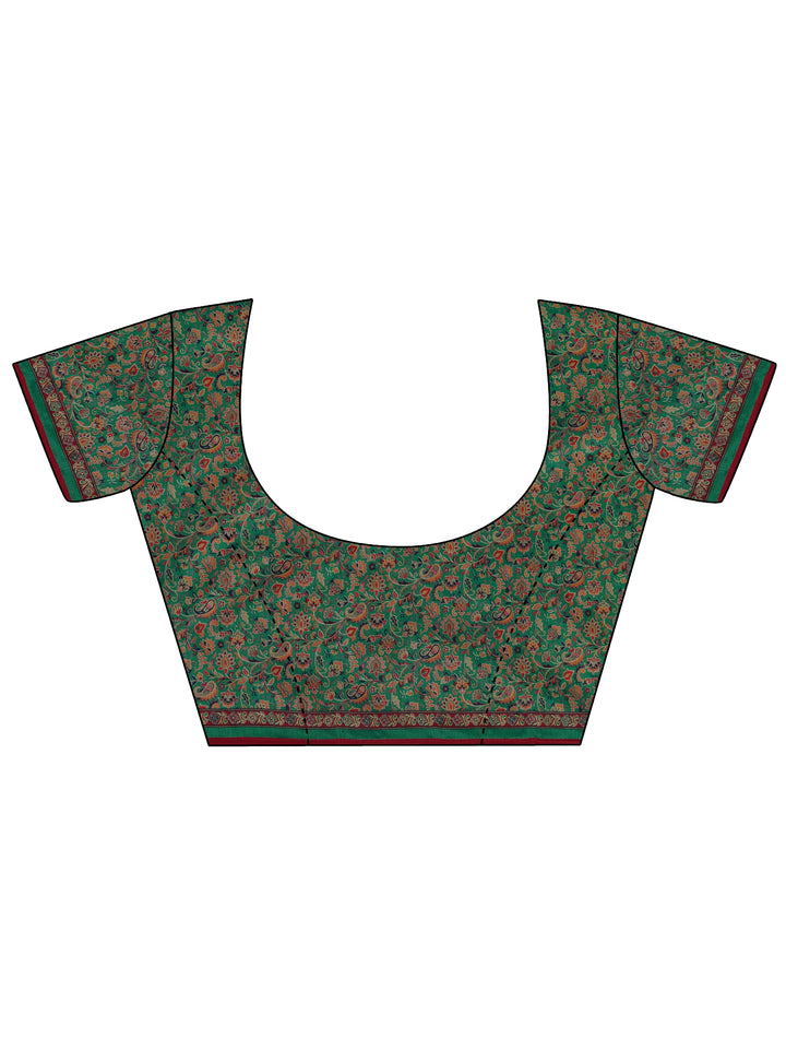 Red Printed Silk Blend Saree With Unstitched Blouse Piece