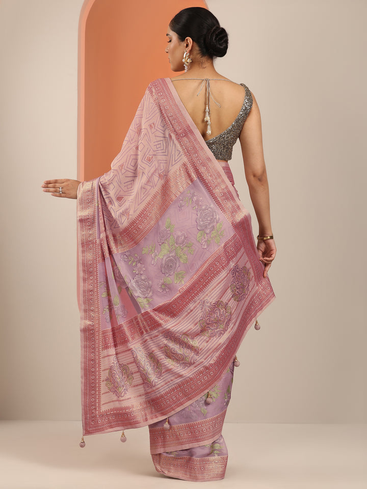 Mauve Printed Georgette Saree With Unstitched Blouse Piece